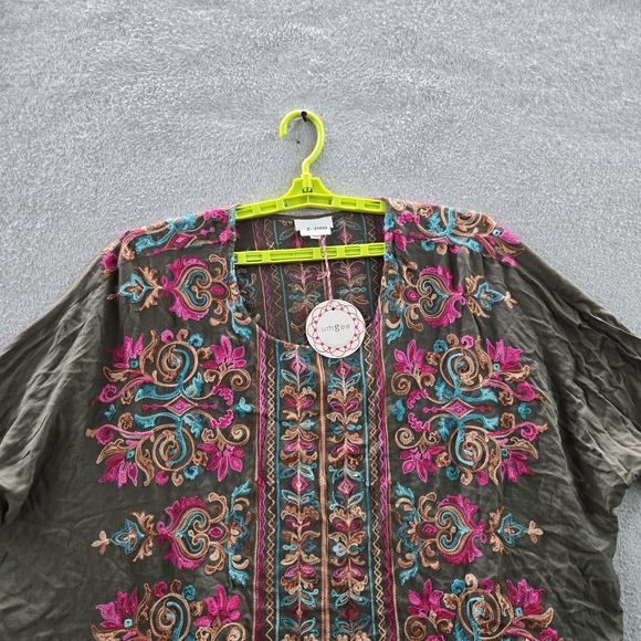 Umgee Women Blouse M/L Olive Green Floral Boho Embroidered V-Neck Pullover NWT - Picture 6 of 8